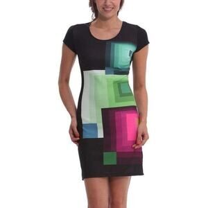 Desigual Womens Dani Geometric Mini Dress Sz S Stretch Multicolor Indie Hipster